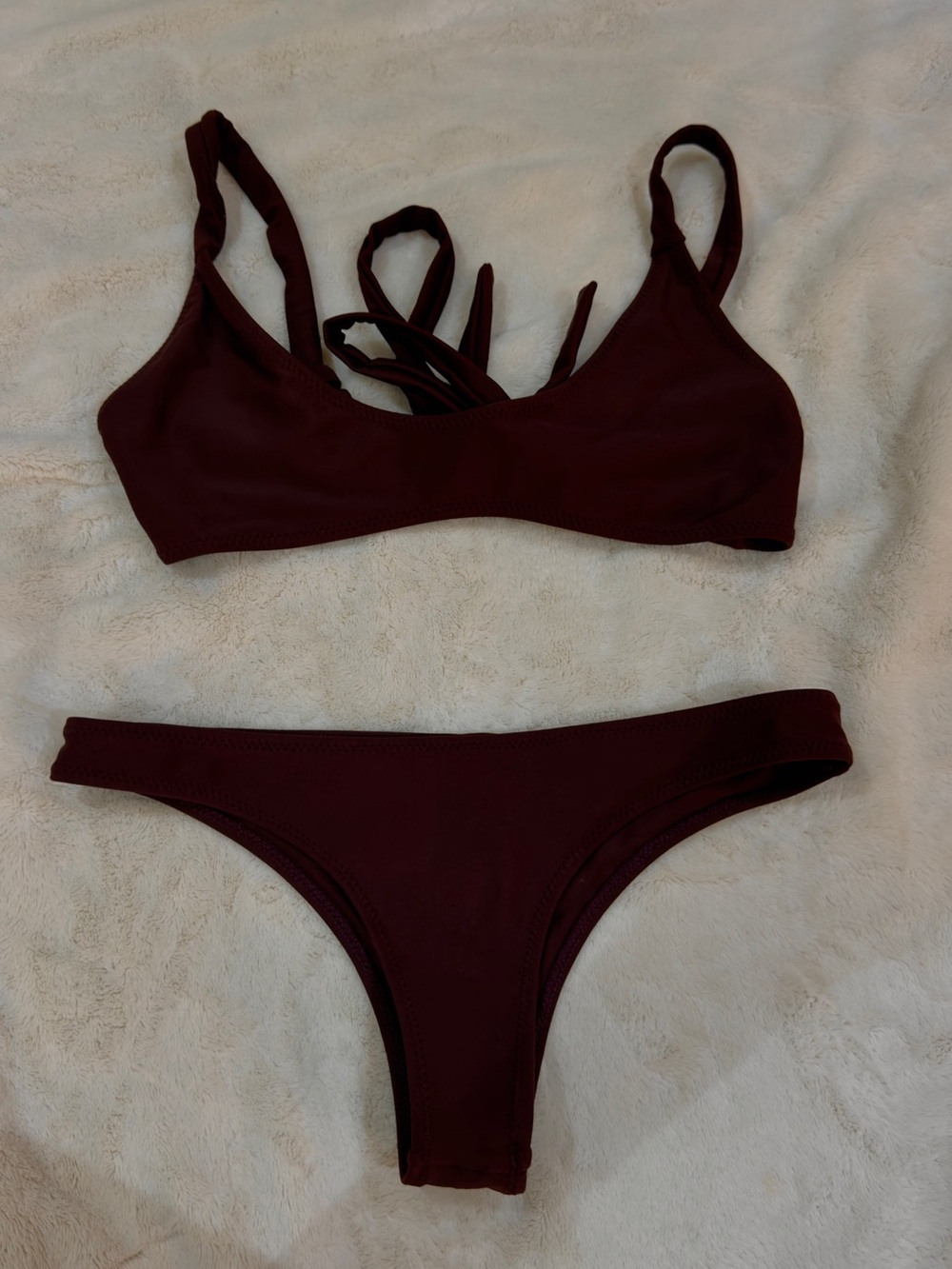 White Fox Boutique Maroon Red Strappy Bikini Set